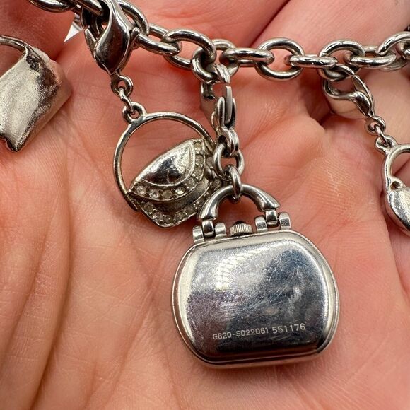 Citizen Eco-Drive Rhinestone Watch Purses Charm Bracelet Silver Tone - Picture 11 of 16